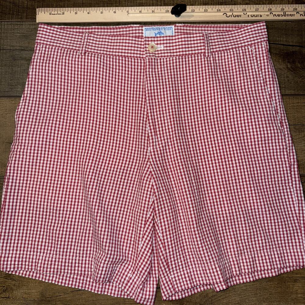 Southern Tide Seersucker Short Mens 35 Bayside Plaid Red Skipjack Golf 9”